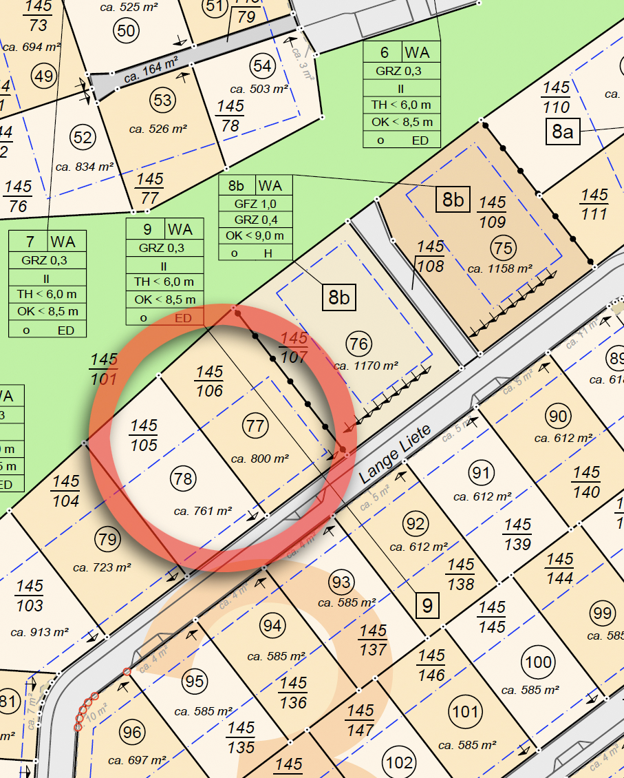 Lage der Grundstücke im Parzellierungsplan